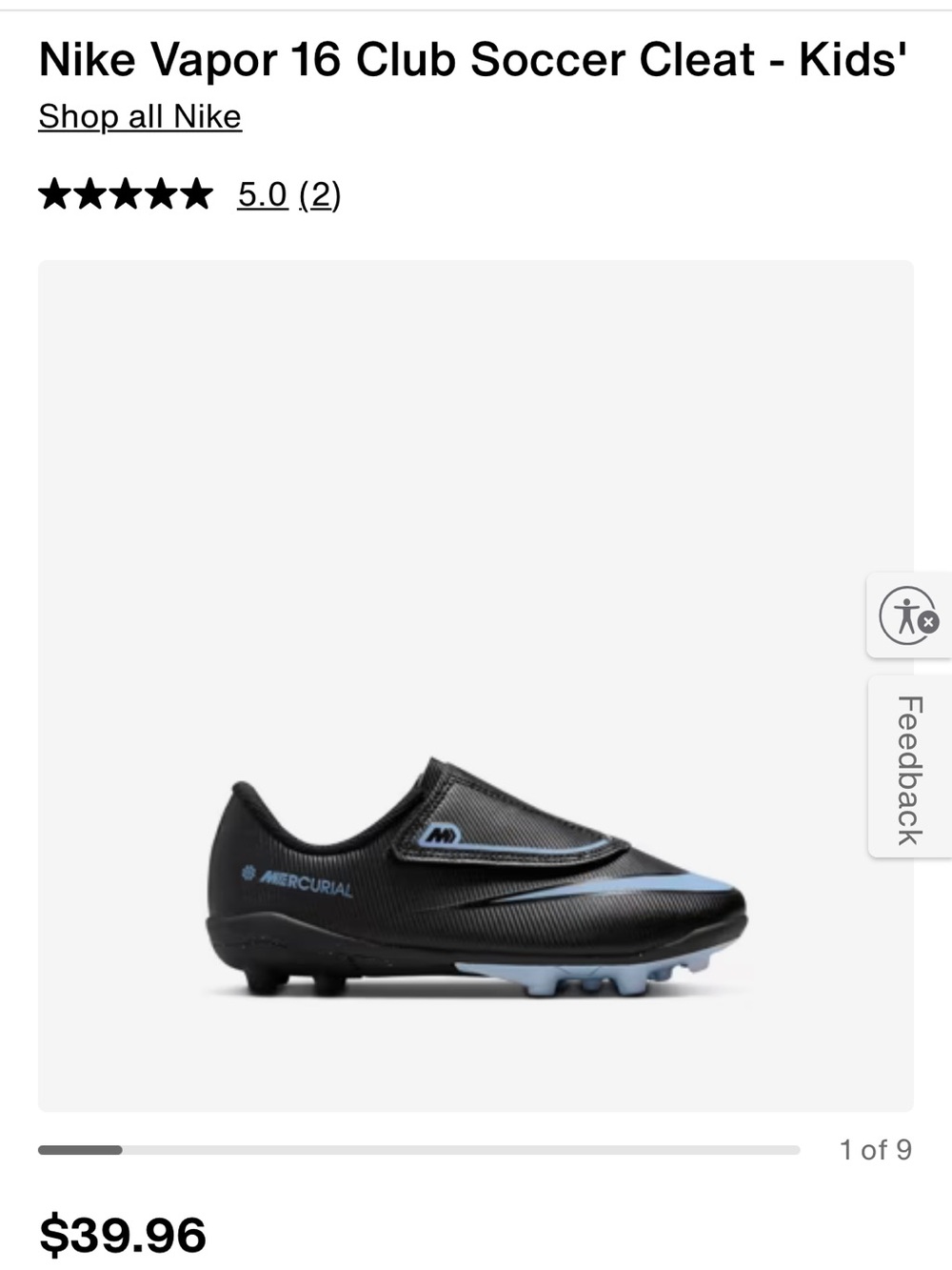 Nike Kids Mercurial Vapor 16 Club Soccer Cleats - Black/Light Blue